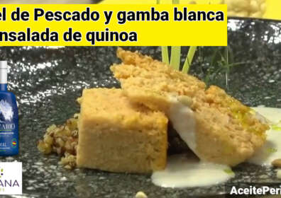 Pastel de pescado y gamba blanca con ensalada de quinoa