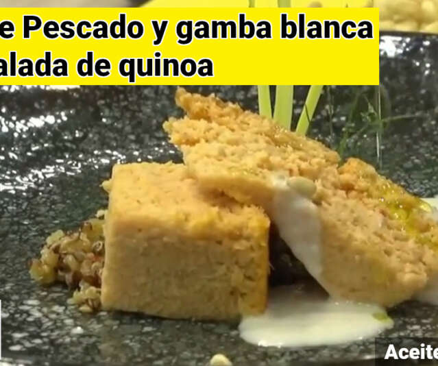 Pastel de pescado y gamba blanca con ensalada de quinoa